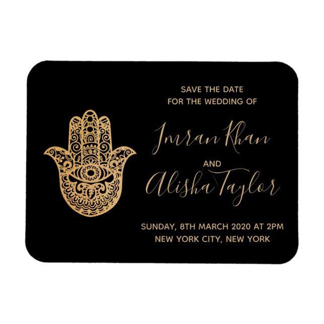 Indisk bröllop Save the date Guld hamsa Henna Magnet (Horisontell)