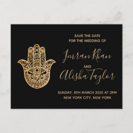 Indisk Bröllop Save the date Guld hamsa Henna Meddelande Vykort