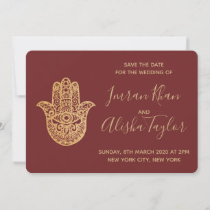 Indisk Bröllop Save the date Guld hamsa Henna Spara Datumet