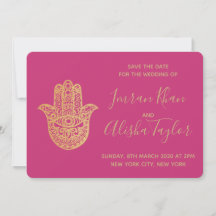 Indisk Bröllop Save the date Guld hamsa Henna