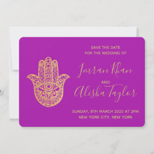 Indisk Bröllop Save the date Guld hamsa Henna Spara Datumet