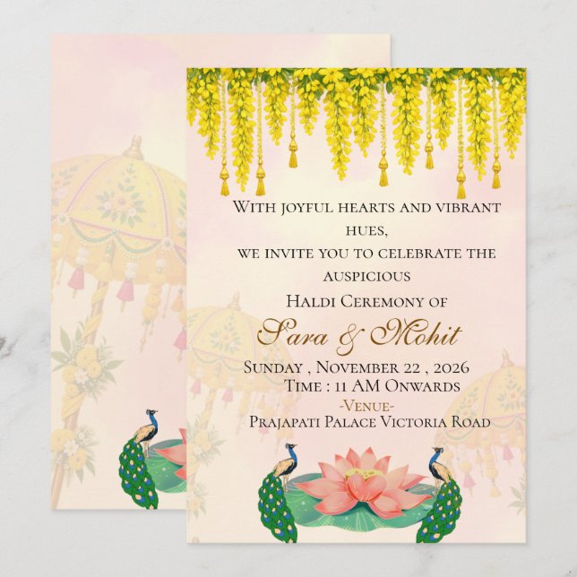 Indisk bröllops Haldi-ceremoni inbjudan redigerbar (Fram/baksida)