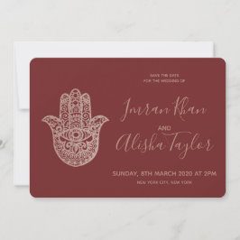 Indisk Bröllopsdag Spara datum Rose Gold hamsa Hen Datumet