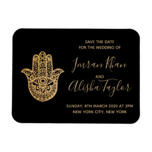 Indisk bröllopsdag sparadatum Guld hamsa Henna Magnet