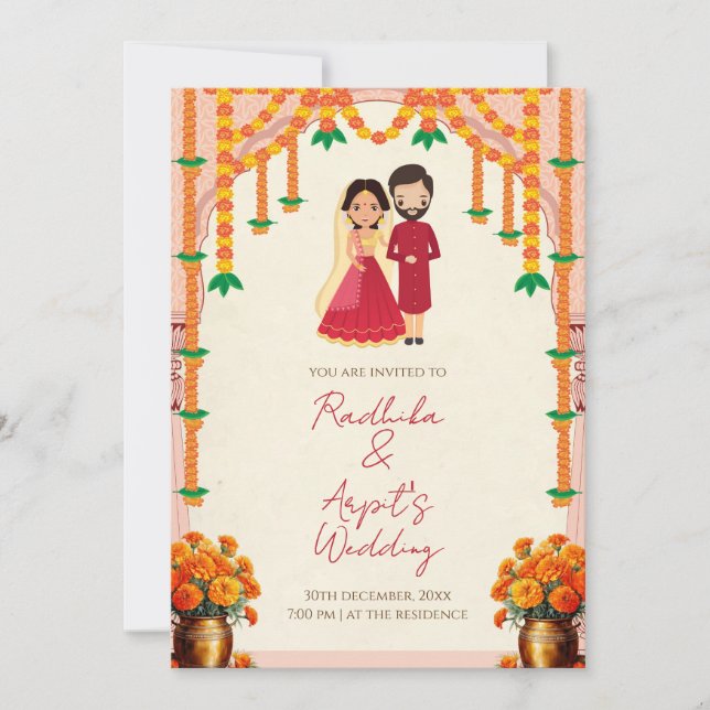 Indisk bröllopsinbjudan & Hindu bröllopsinbjudan Inbjudningar (Framsida)