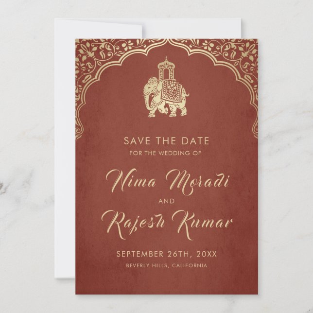 Indisk Bröllopsinbjudan Save The Date Guld Ganesha Inbjudningar (Framsida)