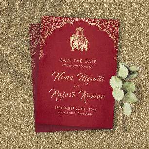 Indisk Bröllopsinbjudan Save The Date Guld Ganesha Inbjudningar