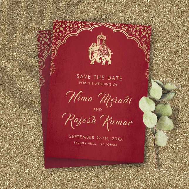 Indisk Bröllopsinbjudan Save The Date Guld Ganesha Inbjudningar (Skapare uppladdad)