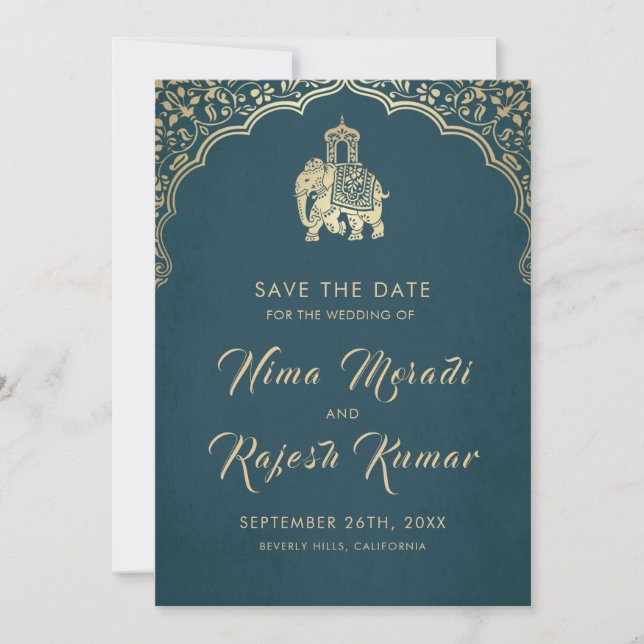 Indisk Bröllopsinbjudan Save The Date Guld Ganesha Inbjudningar (Framsida)