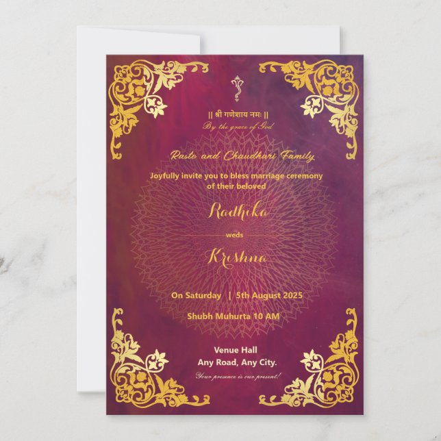 Indisk bröllopsmandala hinduisk inbjudan (Framsida)