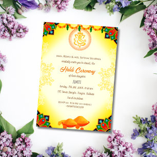 Indisk brud Haldi-ceremoni Hindu-kar Ganesha Inbjudningar