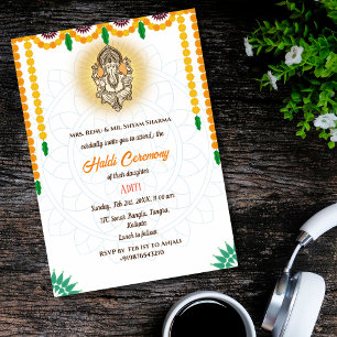 Indisk brud Haldi-ceremoni Hindu-kar Ganesha Inbjudningar