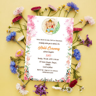 Indisk Brud Haldi Ceremoni Hindu Par Ganesha Inbjudningar