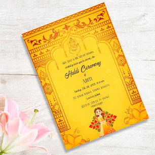 Indisk Brud Haldi Ceremoni Hindu Par Royal Inbjudningar