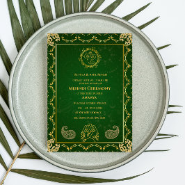 Indisk Brud Mehndi Ceremoni Guld Design Inbjudningar