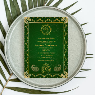 Indisk Brud Mehndi Ceremoni Guld Design Inbjudningar