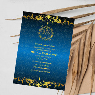Indisk Brud Mehndi Ceremoni Guld Design Inbjudningar