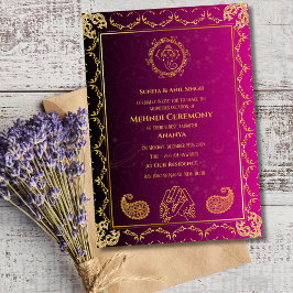 Indisk brud Mehndi-ceremoni Guld design Inbjudningar