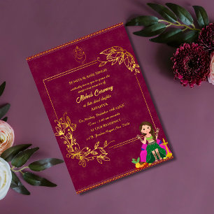 Indisk Brud Mehndi Ceremoni Guld Element Ganesh Inbjudningar