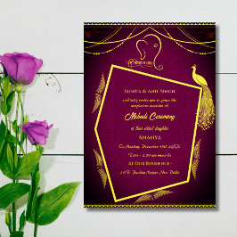 Indisk Brud Mehndi Ceremoni Påfågel Design Inbjudningar