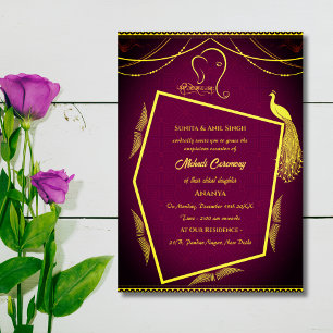 Indisk Brud Mehndi Ceremoni Påfågel Design Inbjudningar