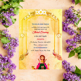 Indisk Brud Mehndi Ceremoni Påfågel Design Inbjudningar