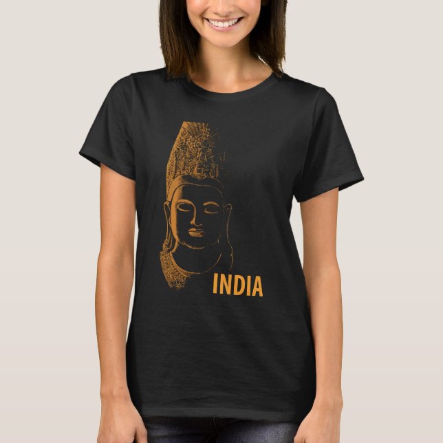 Indisk Buddha-staty Guld Zen Resa T-Shirt (Framsida)