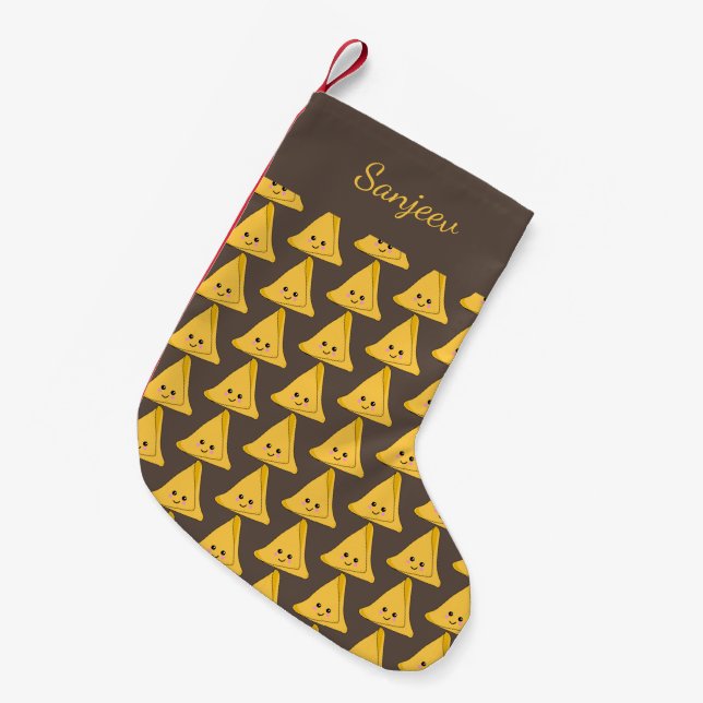 Indisk Chef Cook och Asian Food Älskare Samosa Liten Julstrumpa (Framsidan (Hängande))