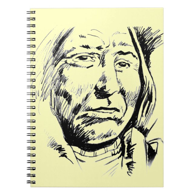 Indisk Chief Bläck Sketch Motivational Notebook Anteckningsbok Med Spiral (Framsidan)