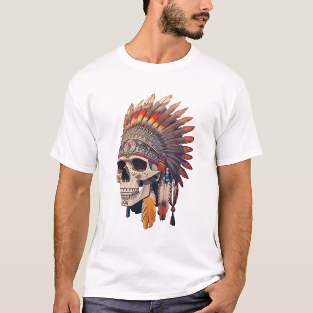 Indisk Chief Skull | Native American Skull T Shirt (Framsida)