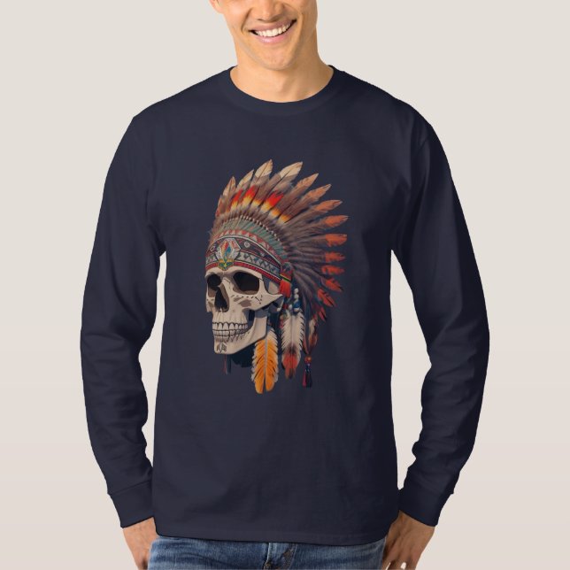 Indisk Chief Skull | Native American Skull T Shirt (Framsida)