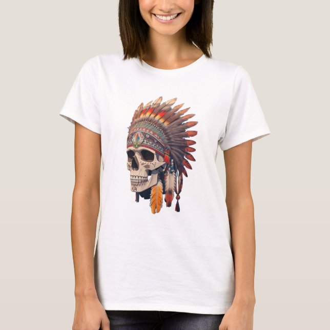 Indisk Chief Skull | Native American Skull T Shirt (Framsida)