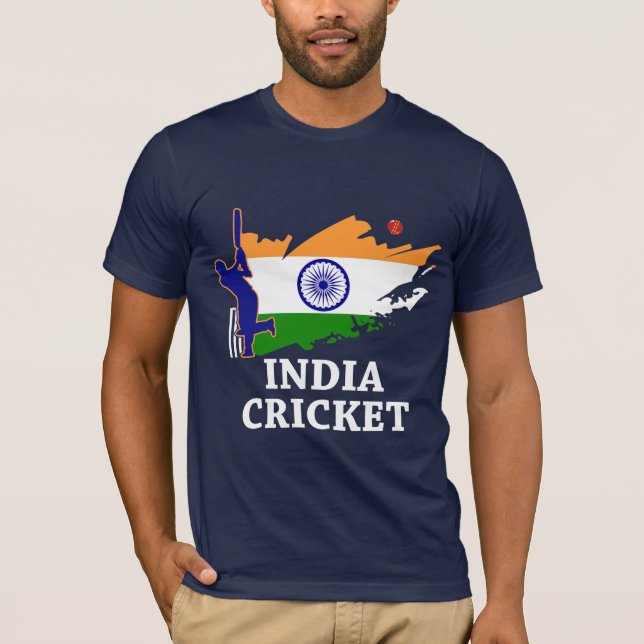 Indisk cricket med indisk Flagga Brush Stroke Gift T Shirt (Framsida)