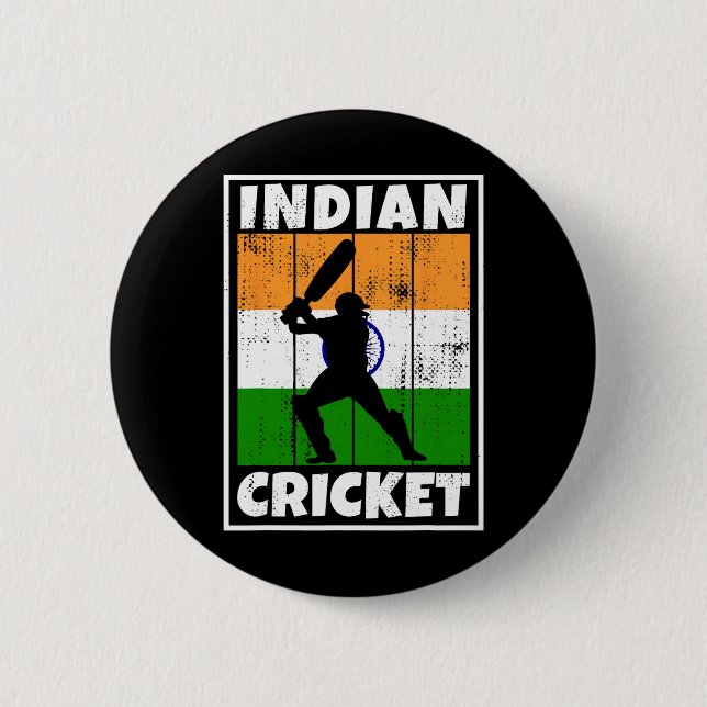 Indisk cricketfan flagga Indien cricket Knapp (Framsida)