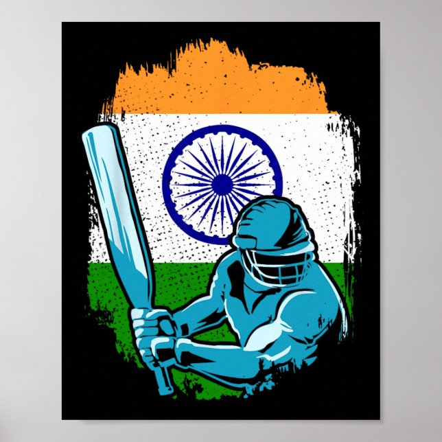 Indisk cricketspelare indisk flagga cricketfan  poster (Framsidan)