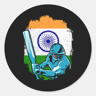 Indisk cricketspelare indisk flagga cricketfantast runt klistermärke