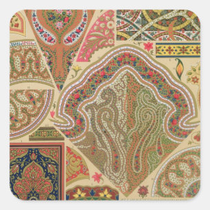 Indisk dekoration, pläterar XIX från 'Polychrome Fyrkantigt Klistermärke