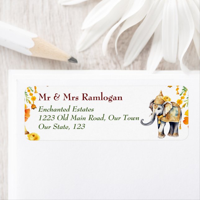 Indisk dekorerad elefant returadress etikett (Insitu)
