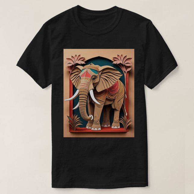 Indisk Elefant 3D Papperskonst Design T-shirt  (Design framsida)