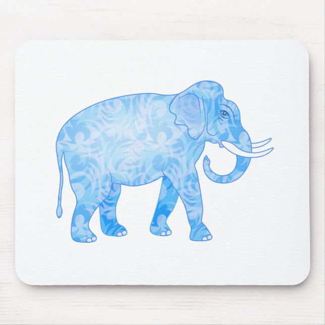 Indisk elefant för blått med det utsmyckade musmatta (Framsidan)