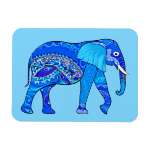 Indisk elefant i Blå Arabesque Mönster Magnet