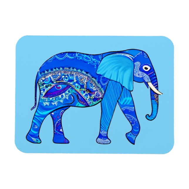Indisk elefant i Blå Arabesque Mönster Magnet (Horisontell)