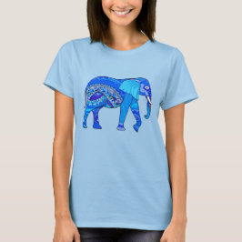 Indisk elefant i Blå Arabesque Mönster T Shirt