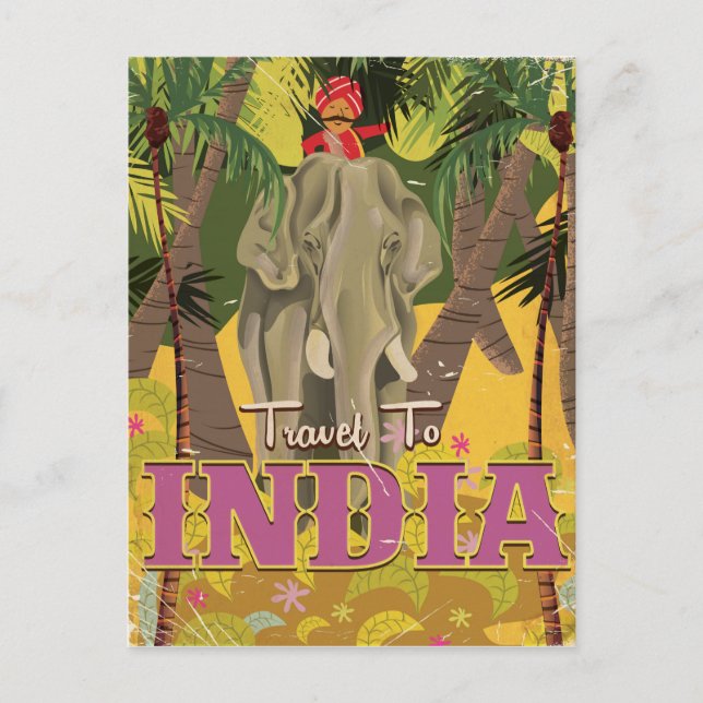 indisk elefant vintage reseskylt vykort (Framsida)