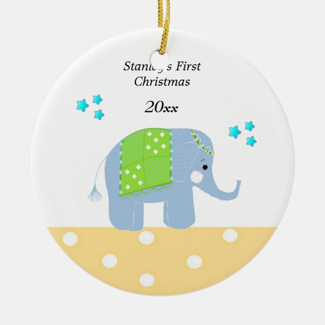 Indisk elefantbaby första jul julgransprydnad keramik (Framsidan)