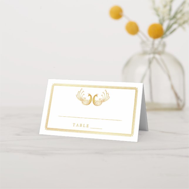 Indisk eskorteringsplats | Guld Calligraphy-skript Placeringskort (Framsida)