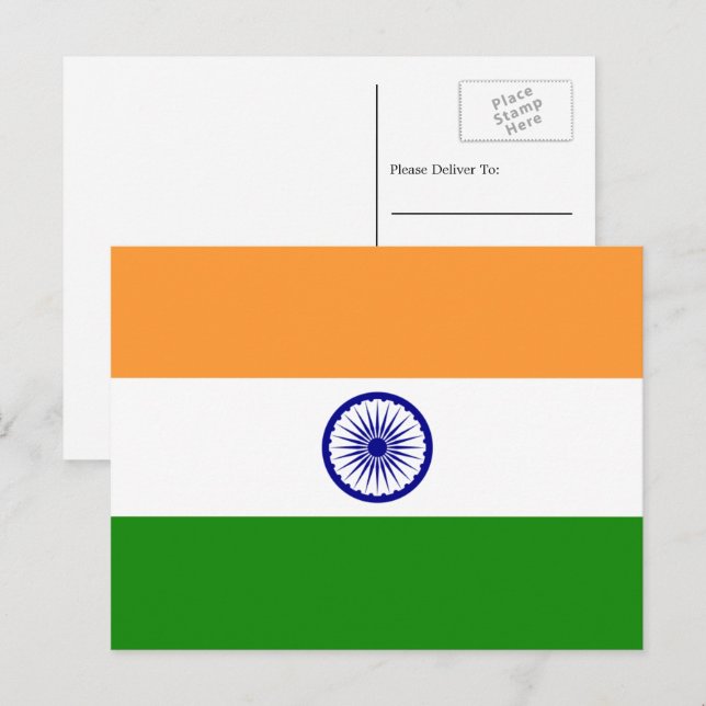 Indisk flagga, Indiens flagga Vykort (Fram/baksida)