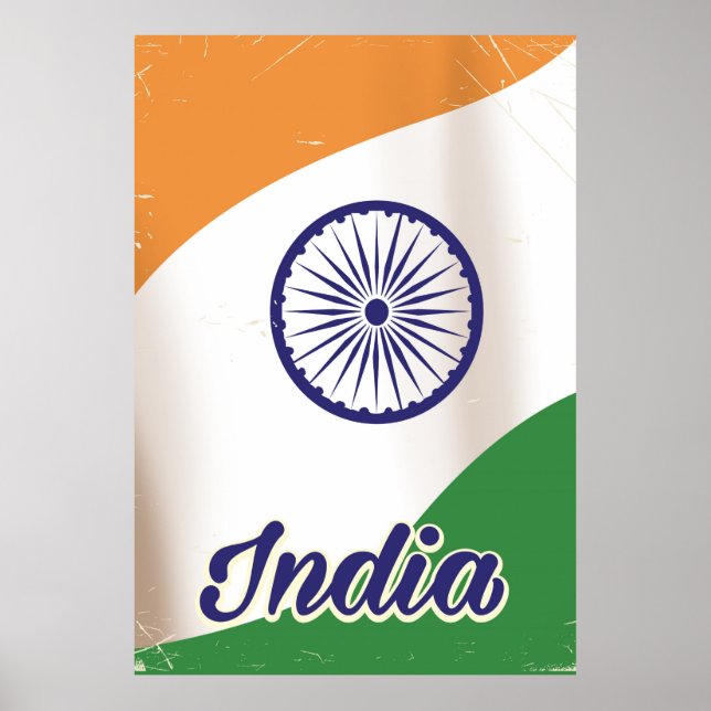 Indisk flagga vintage reseposter. poster (Framsidan)