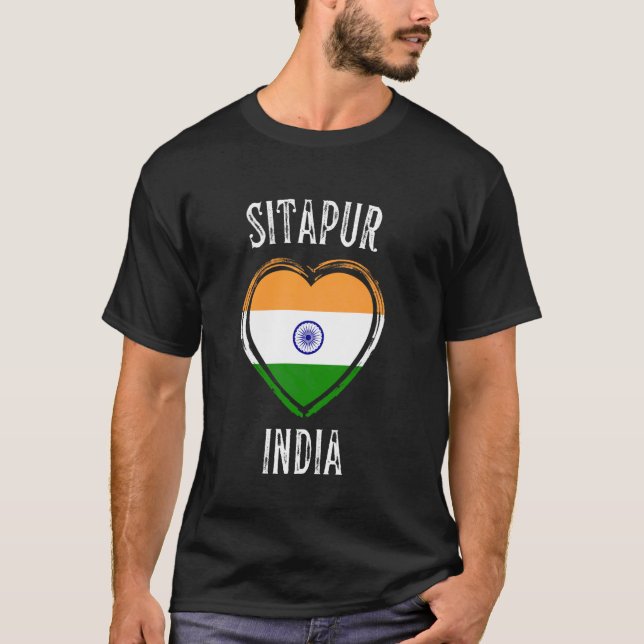 Indisk flagghjärta Sitapur stad T Shirt (Framsida)