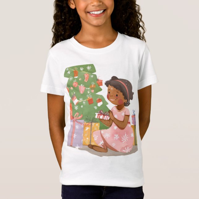 Indisk flicka öppnar presenter t shirt (Framsida)